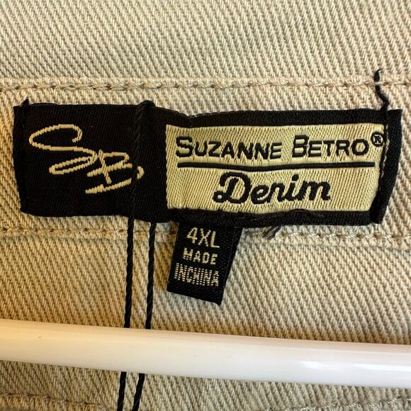 Suzanne Betro Denim Jacket Women Plus SZ 4X Khaki Chambray Beige Classic Frayed - Picture 16 of 16